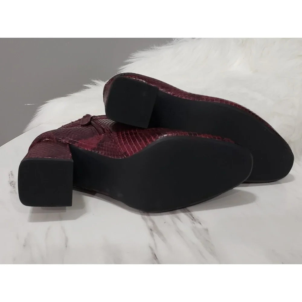 NEW SIZE 5 Kate Spade Adalyn Ankle Booties Burgundy Snakeskin Block Heel Red